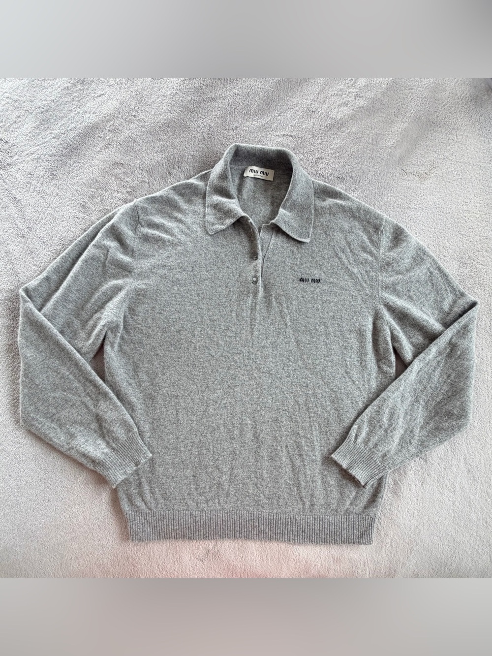 Miu Miu Light Gray Cashmere Polo Sweater Pullover Size L